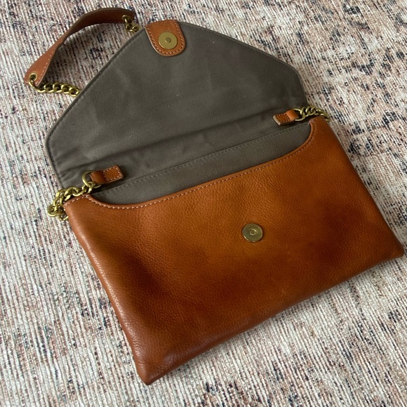 🛑SOLD J. Crew Tan Leather Chain Strap Envelope Clutch Shoulder Bag - Picture 4 of 8